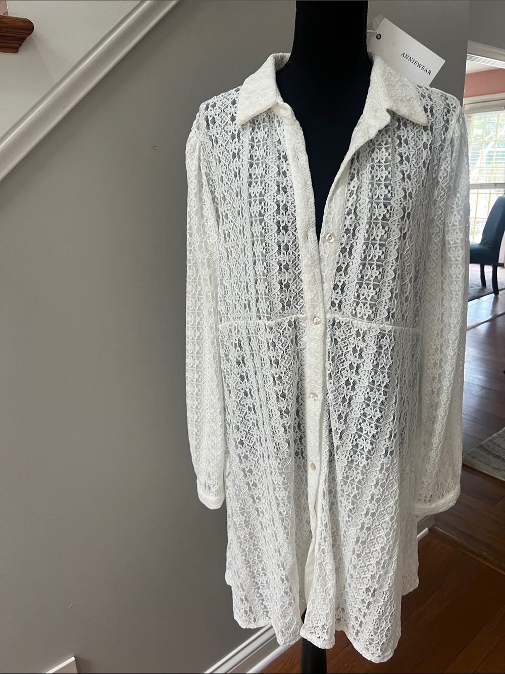 Anniewear White Lace Button-Front Dress
